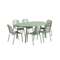 Green Outdoor Dining Set with Oval Table and Six Chairs