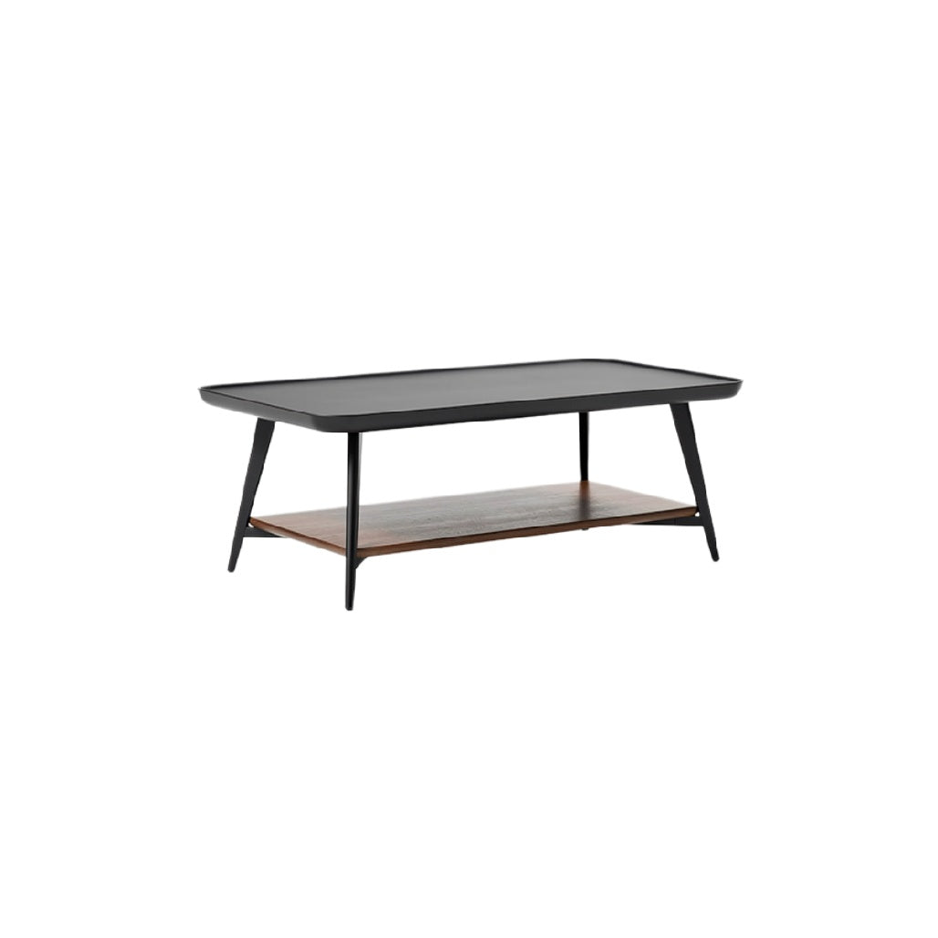 Modern Black Coffee Table with Wooden Shelf