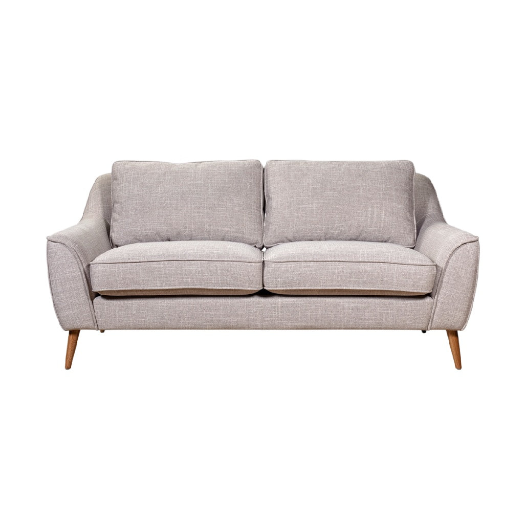 "Modern Gray Sofa with Wooden Legs"