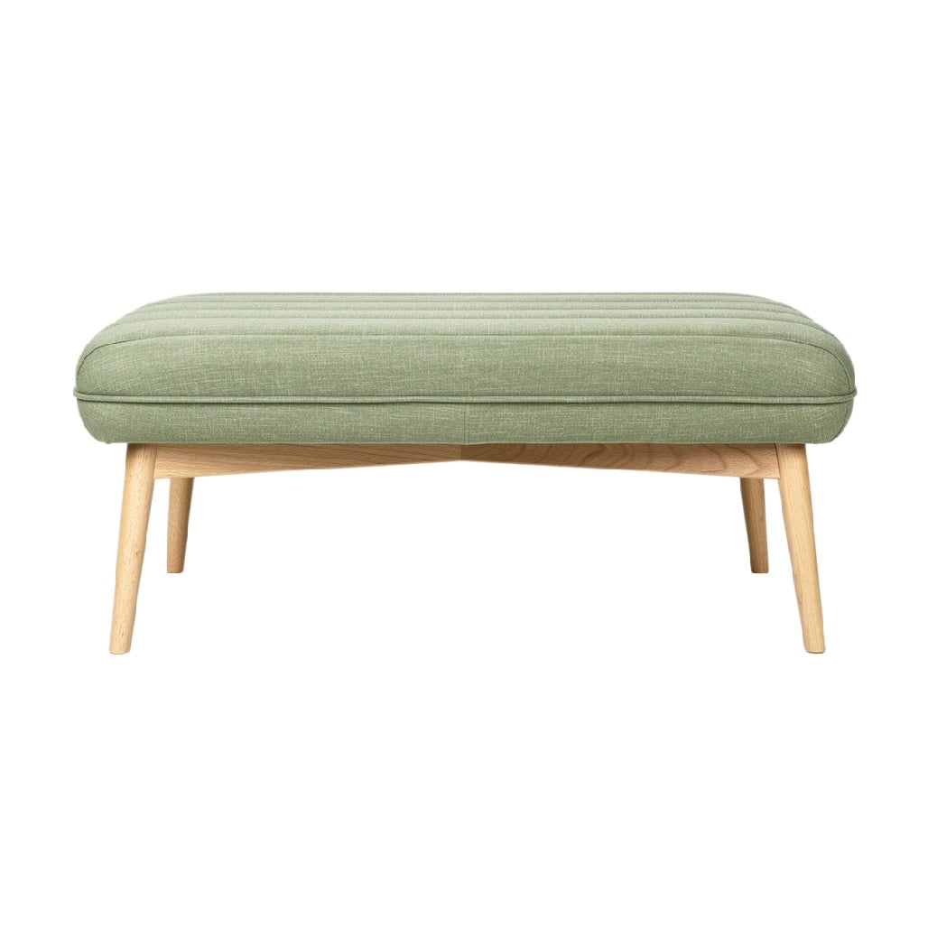 "Modern Green Upholstered Ottoman with Wooden Legs"